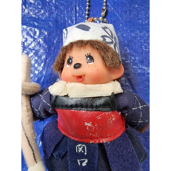 Monchhichi Japan Samurai Boy Key Chain Monchichi Sekiguchi Kiki 10cm Mascot Rare - Picture 2 of 3